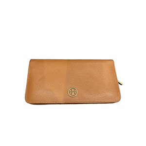 Tory Burch Women’s Wallet Brown Textured Gold-Tone Logo